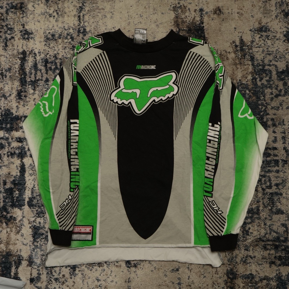 vintage 90s Fox Racing Longsleeve Jersey 100% Cotton Shirt L Logo Y2K 2000s